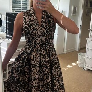 Vince Camuto Black and Tan Fit and Flare Midi Dress